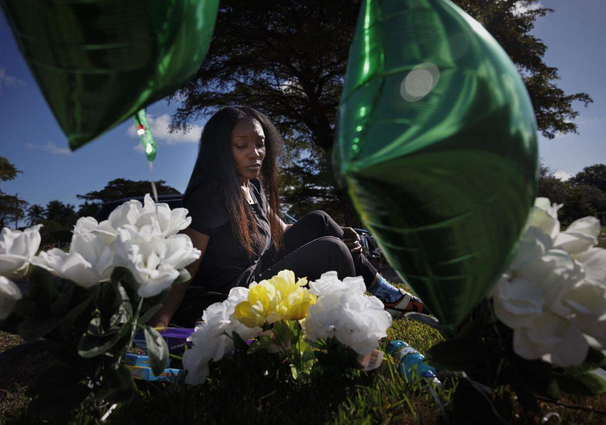 Nathalie Jean visits her son’s grave on Feb. 7, 2025. 